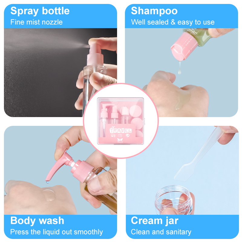 7 Pcs PET Plastic Mini Cosmetic Storage Leak Proof Empty Travel Bottle Kit Factory 7 Pcs PET Plastic Mini Cosmetic Storage Leak Proof Empty Travel Bottle Kit Factory