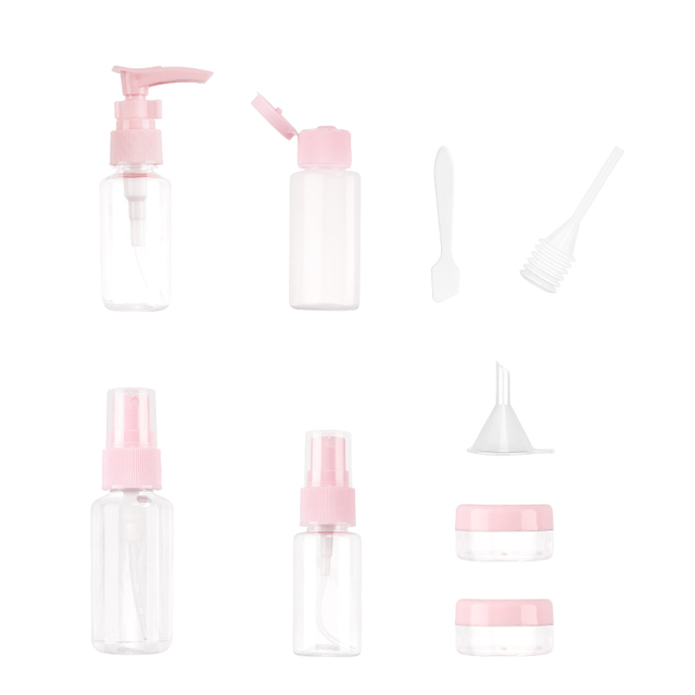 Plastic Cosmetic Bottle Set 11pcs Reusable Travel Toiletries Empty Spray Pump Flip Cap Supplier